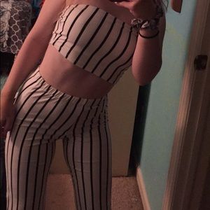 Adorable tube top and pants outfit